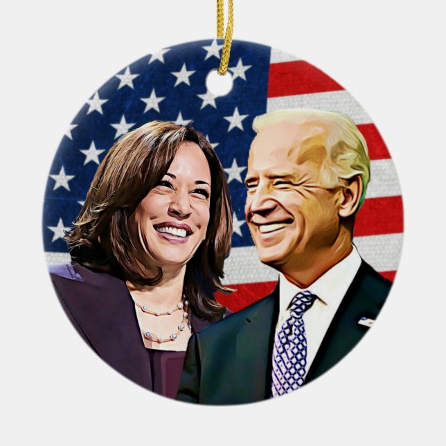 President Biden och VP Harris Keepsaké Julgransprydnad Keramik (Framsidan)