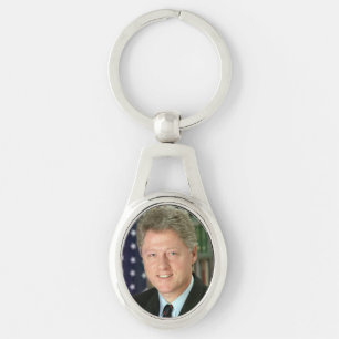 President Bill Clinton White House Photo Ovalt Silverfärgad Nyckelring