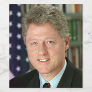 President Bill Clintons Vita husets foto Vinflaska Etikett
