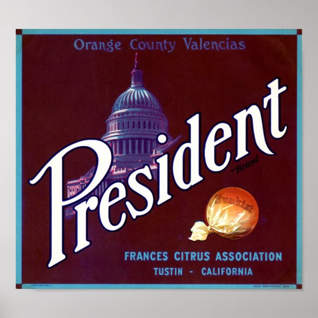 President Brand Orange County Valencias Fruktetike Poster (Framsidan)