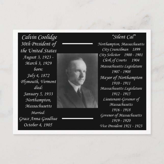 President Calvin Coolidge Vykort (Framsida)