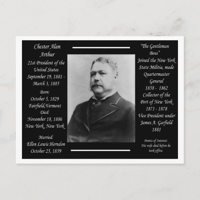 President Chester Alan Arthur Vykort (Framsida)