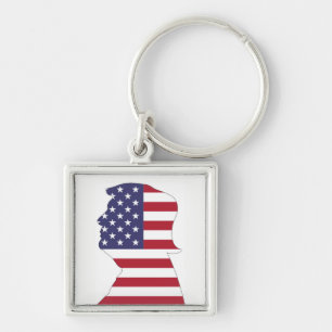 PRESIDENT DONALD TRUMP AMERICAN FLAGGA FYRKANTIG SILVERFÄRGAD NYCKELRING