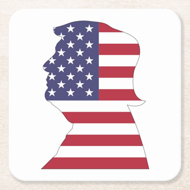 PRESIDENT DONALD TRUMP AMERICAN FLAGGA UNDERLÄGG PAPPER KVADRAT (Framsidan)