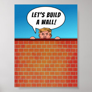 President Donald Trump Bygger en mur en fräckt Te Poster