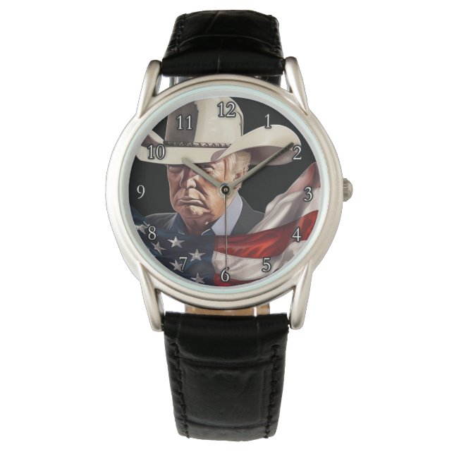 President Donald Trump Cowboy Hat American Flagga Armbandsur (Framsida)