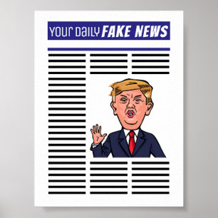 President Donald Trump Fake News Funny Tecknad Poster