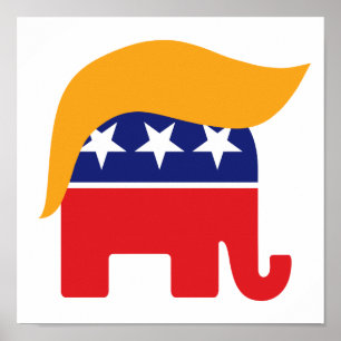 President Donald Trump GOP Elephant Hair Logotyp Poster