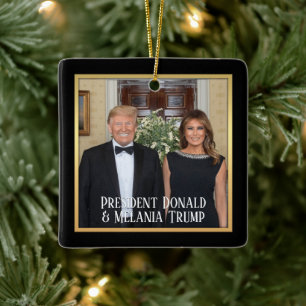 President Donald Trump & Melania Elegant 2020 Julgransprydnad Keramik