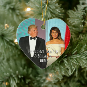 President Donald Trump & Melania Heart Photo Julgransprydnad Keramik