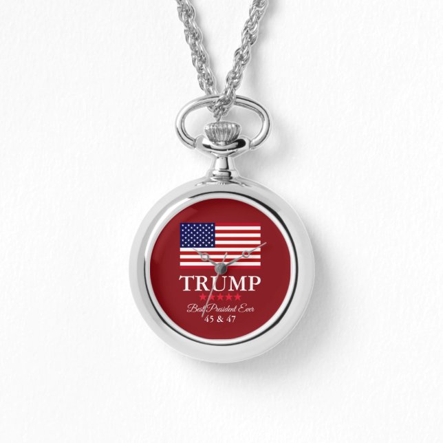 PRESIDENT DONALD TRUMP SILVERHALSKEDJA UR ARMBANDSUR (Framsida)