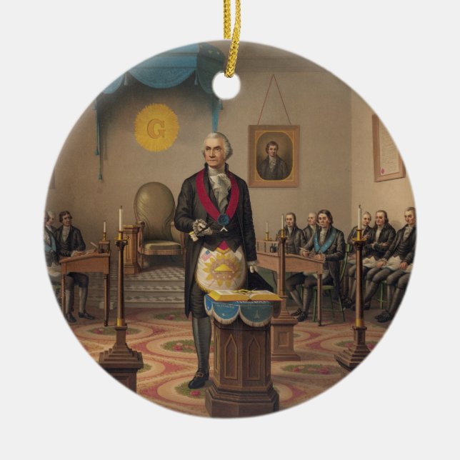 President George Washington som en ledar- Mason Julgransprydnad Keramik (Framsidan)