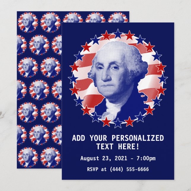President George Washington Stars och stripes Inbjudningar (Fram/baksida)