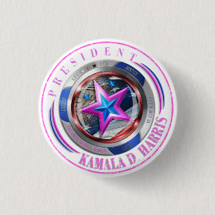 President Harris/Walz Rosa Frimärke Medallion Knapp