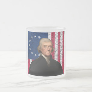 President Jefferson och amerikanska flaggan Frostad Glasmugg