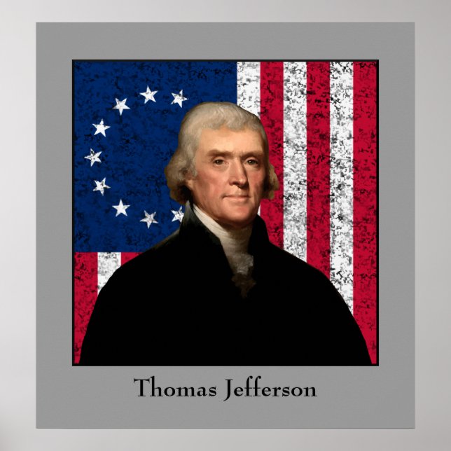 President Jefferson och den amerikanska Flagga Poster (Framsidan)