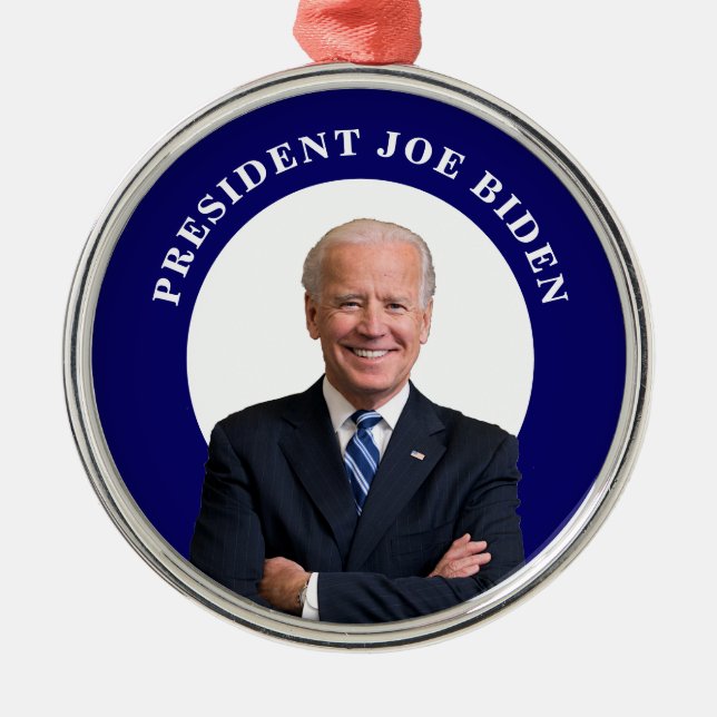 President Joe Biden Porträtt om Blue Julgransprydnad Metall (Framsidan)