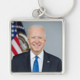 President Joe Biden White House Porträtt Fyrkantig Silverfärgad Nyckelring