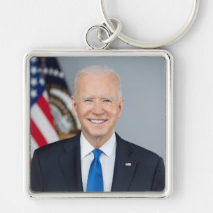 President Joe Biden White House Porträtt Fyrkantig Silverfärgad Nyckelring
