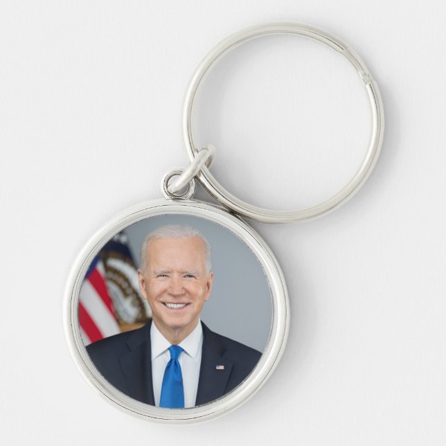 President Joe Biden White House Porträtt Rund Silverfärgad Nyckelring (Framsidan)