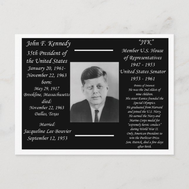 President John F Kennedy Vykort (Framsida)