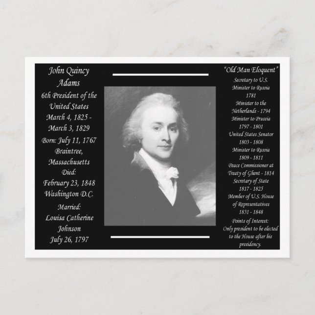 President John Quincy Adams Vykort (Framsida)