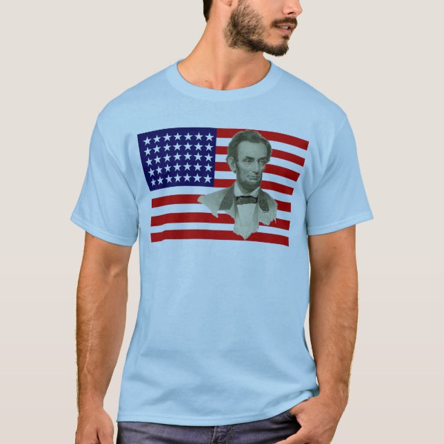 President Lincoln med 35 fackliga flagga för T-shirt (Framsida)