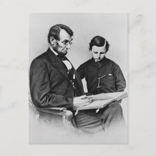 President Lincoln Postcard - Läsa med son Tad Vykort (Framsida)
