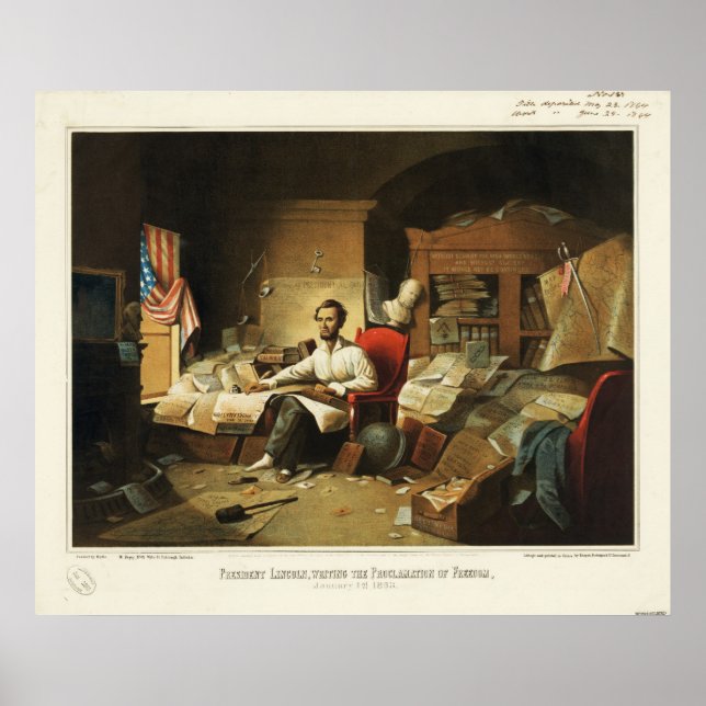President Lincoln Writing Proclamation of Freedom Poster (Framsidan)