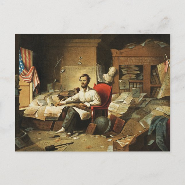 President Lincoln Writing Proclamation of Freedom Vykort (Framsida)