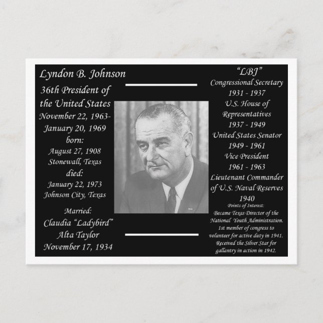 President Lyndon Johnson Vykort (Framsida)
