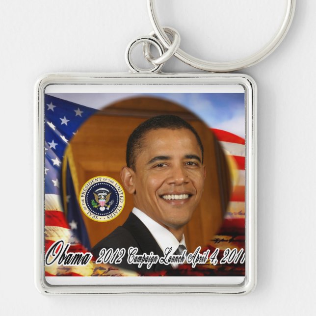 President Obama 2012 Kampanj Launch Fyrkantig Silverfärgad Nyckelring (Framsidan)