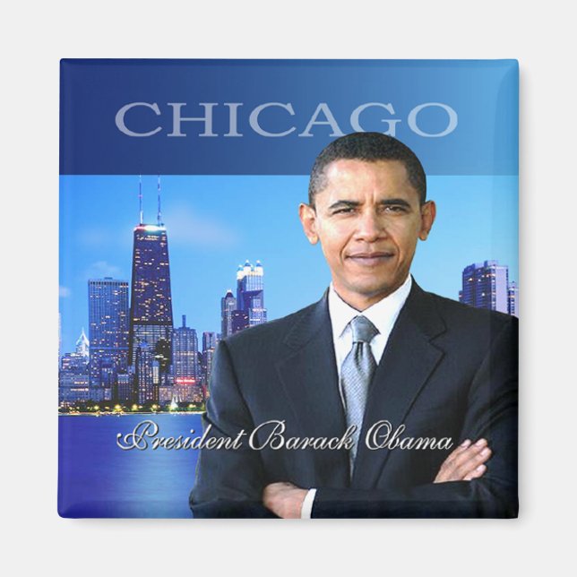 President Obama Chicago Skyline Magnet (Framsidan)