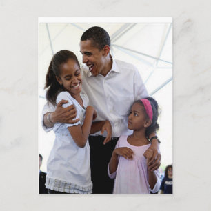 President Obama Far och döttrar Vykort