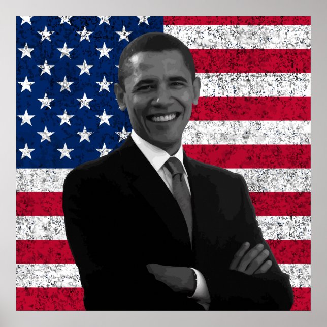 President Obama och den amerikanska Flagga Poster (Framsidan)