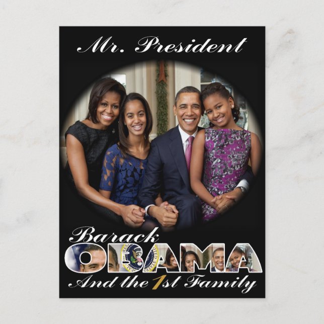PRESIDENT OBAMA OCH DEN FÖRSTA FAMILJEN VYKORT (Framsida)