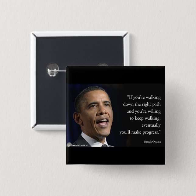 President Obama Och "Gör Framsteg" Citat  Knapp (Framsida & baksida)