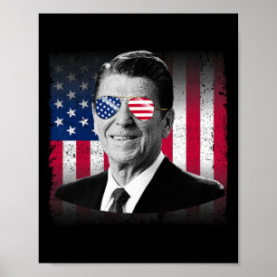 President Reagan Usa Flag Patriotisk Amerikansk 4 Poster