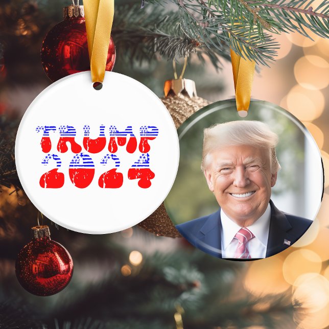 President Trump 2024 Patriotic VALPhoto Julgransprydnad Keramik (President Trump 2024 Patriotic Election Photo Ceramic Ornament)
