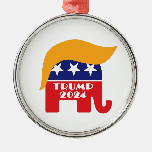 President Trump 2024 Republican Elephant Hair Logo Julgransprydnad Metall (Framsidan)