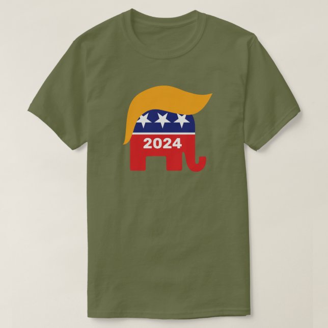 President Trump 2024 Republican Elephant Hair Logo T Shirt (Design framsida)