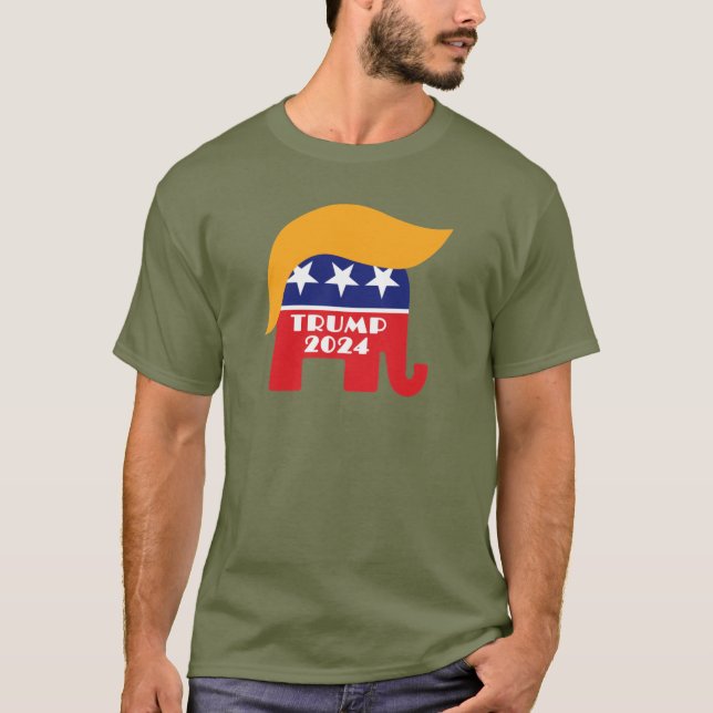 President Trump 2024 Republican Elephant Hair Logo T Shirt (Framsida)