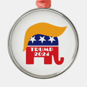 President Trump 2024 Republikansk Elefant Hår Logo Julgransprydnad Metall
