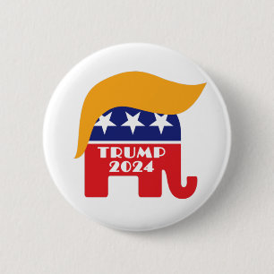President Trump 2024 Republikansk Elefant Hår Logo Knapp