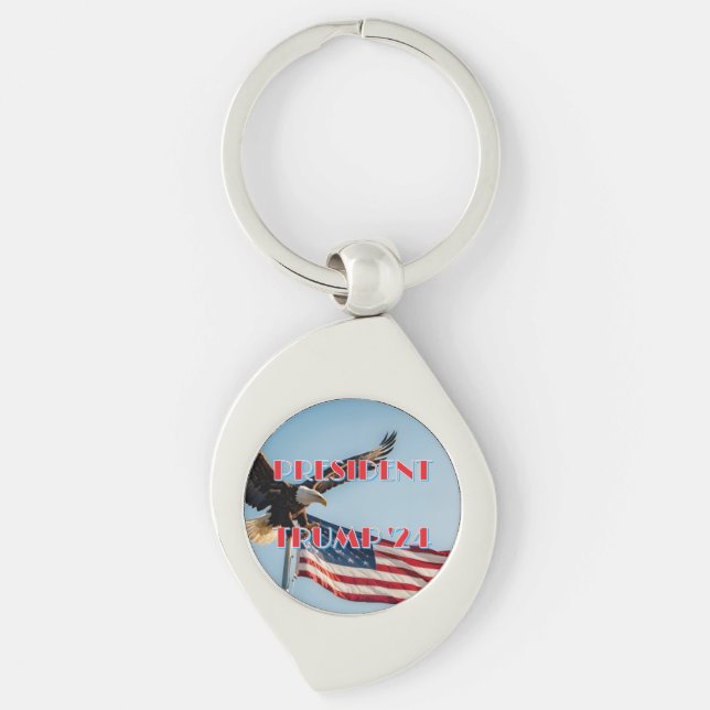 PRESIDENT TRUMP 2024 SWIRL SILVERFÄRGAD NYCKELRING (Framsidan)