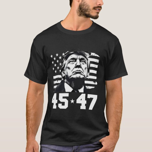 President Trump 45 47 American Flagga Trump Vance T Shirt (Framsida)