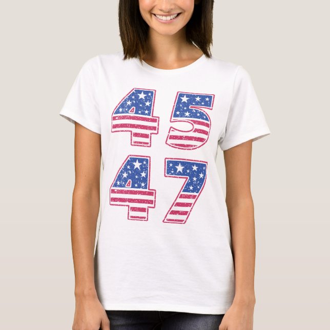 President Trump 45 47 Röd Vit Blå T-Shirt (Framsida)