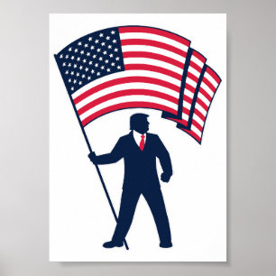 President Trump bärande flaggan av USA Poster