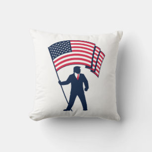 President Trump bärande flaggan för USA Kudde