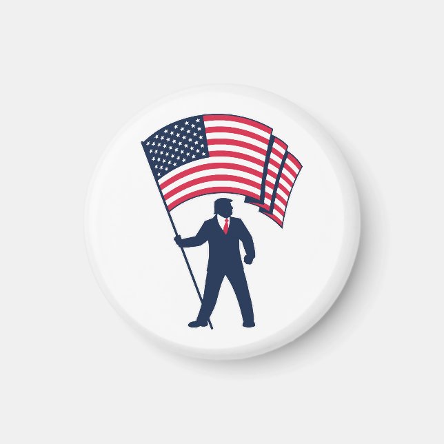 President Trump bärande flaggan för USA  Magnet (Framsidan)
